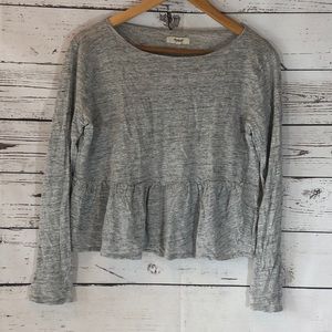Madewell Gray Ruffle LongSleeve Size Small Top